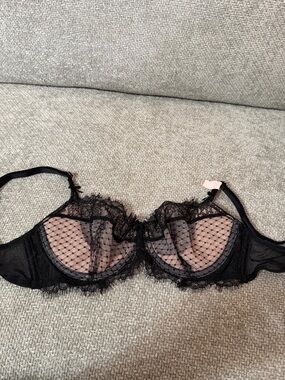 Victoria's Secret Black Lace Demi Bra with Light Pink Dot Mesh